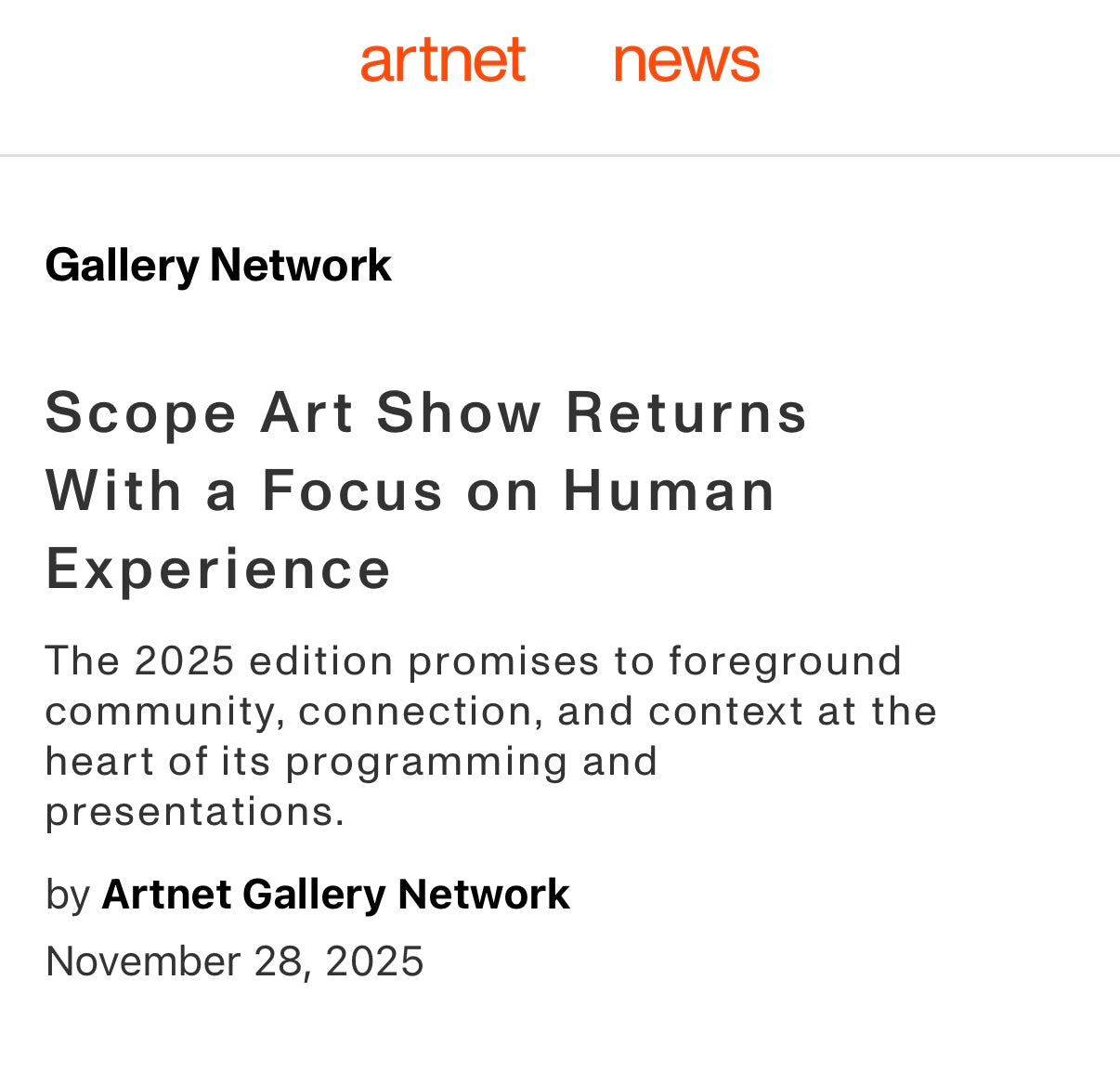 Artnet News: Connor Tingley presents "Nun Series" with Ori Gallery at Scope Art Show